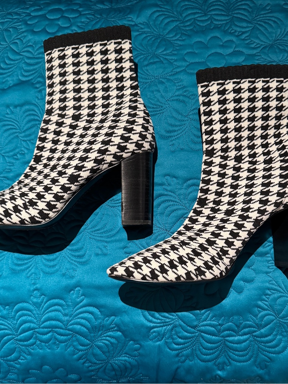 Charles David Black & White Houndstooth Sock Booties - Women Shoes